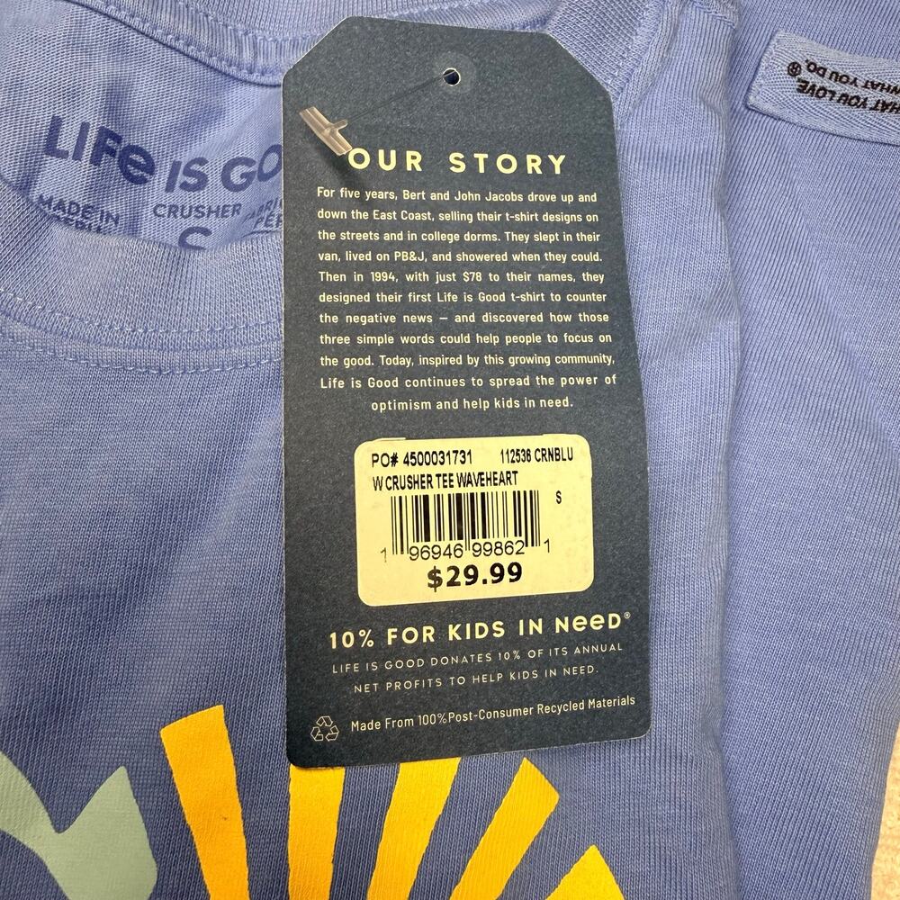 Life Is Good Women's Waveheart Crusher T-Shirt Blue Size Small100% Cotton - Picture 3 of 4